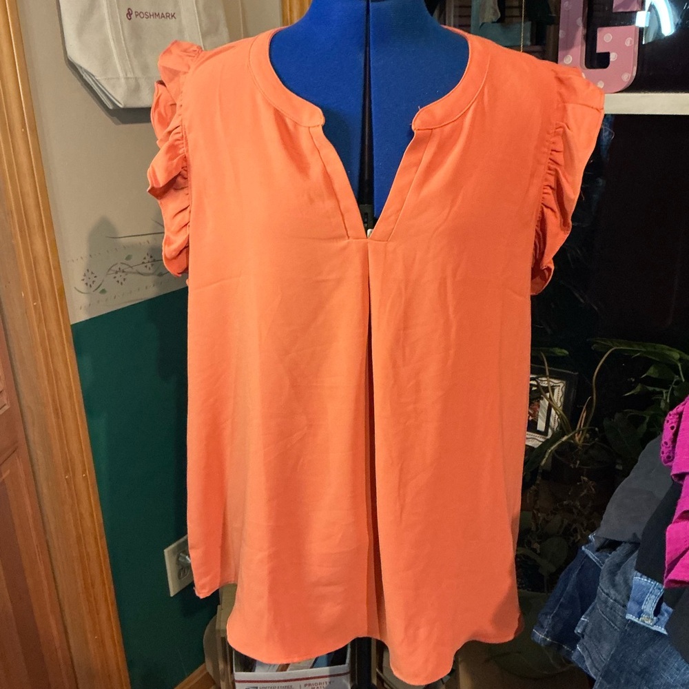Zenana Elegant Coral Ruffle Sleeve Blouse